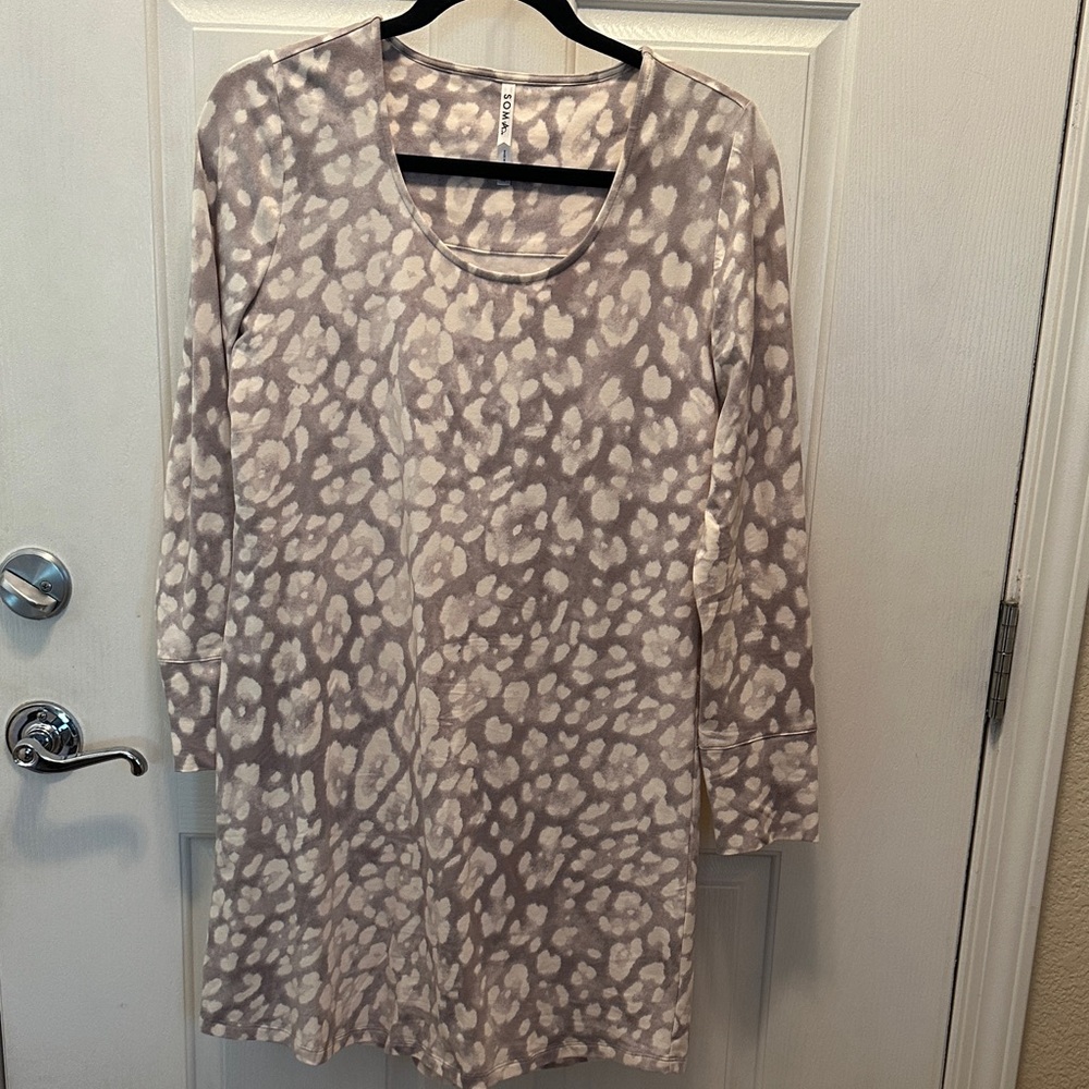 Soma Gray & Cream Long Sleeve Cotton Modal Blend Sleep Shirt Size XS